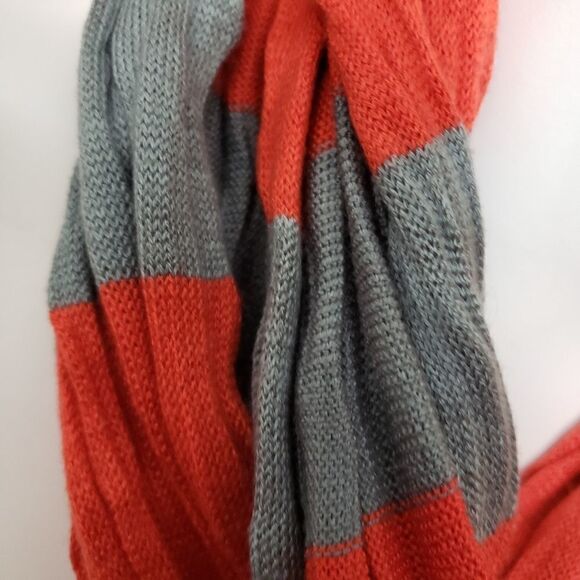 JANIE BESNER STRIPE SCARF RED GRAY - Picture 2 of 4